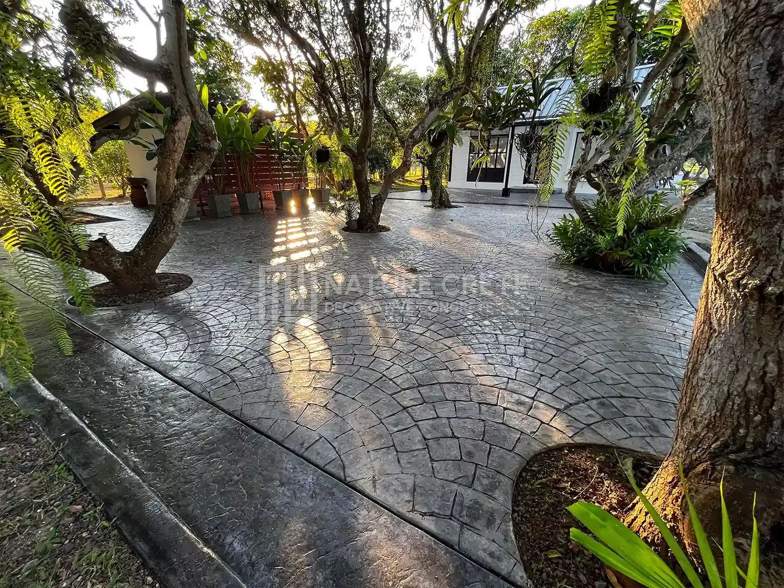คอนครีตพิมพ์ลาย Nature Crete ลาย European Fan Main บ้านสวน ต้นไม้