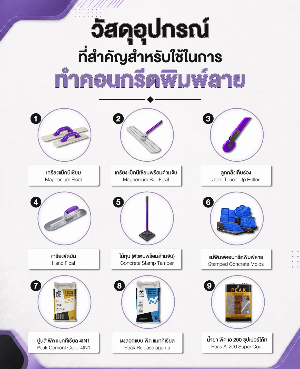 วัสดุอุปกรณ์ที่สำคัญสำหรับใช้ในการทำคอนกรีตพิมพ์ลาย